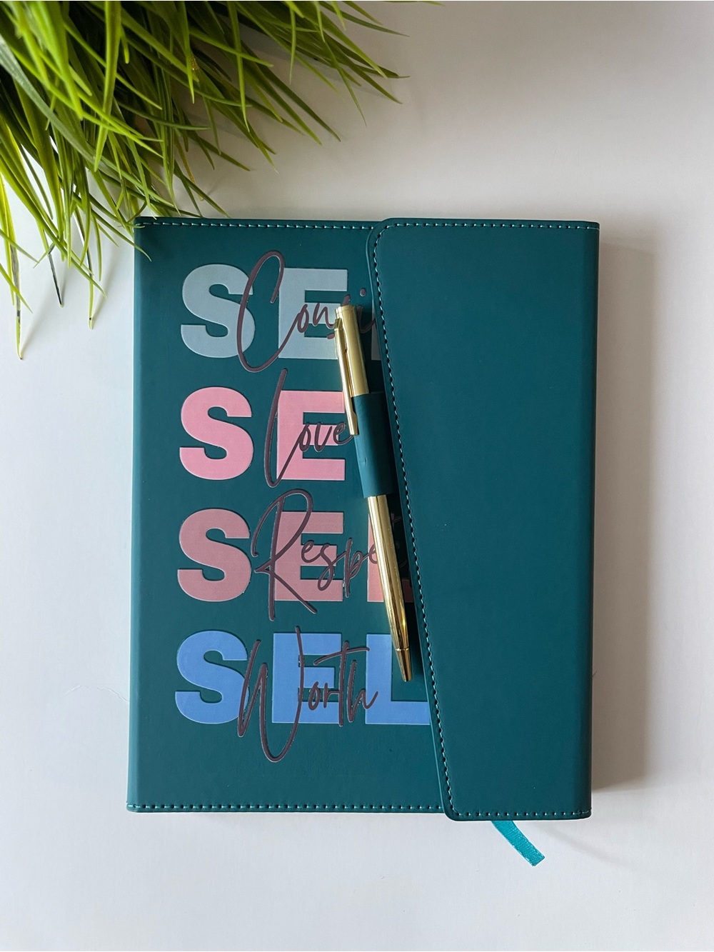 Teal Hardcover Journal with Pen - Motivational Graphic